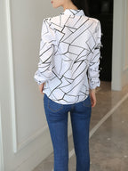 Loose Striped Stand-Up Collar Shirt, Pullover Ladies' Shirt with Long Sleeves And Versatile Printing - Multicolor 2