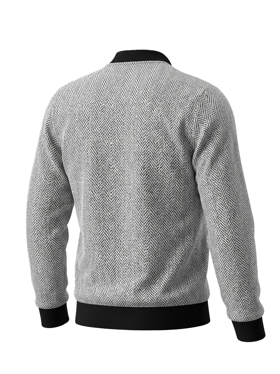 Pearson OBM Spring/Autumn Men's Stand Collar Zipper Casual Jacket, Simple and Versatile Style with Herringbone Texture and Ribbed Hem, Office Worker's Daily Outing Casual Versatile Men's Outerwear - White