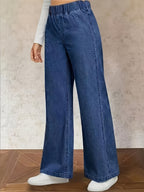 Women'S Washed Casual High-Waist Stretch Elastic Waist Top Blue Jeans And Clothing, Plus Size Women'S Jeans Long Pants All-Match Elegant Wide-Leg Cow Jean Plus Size Women'S Jeans Long Pants - Medium Blue