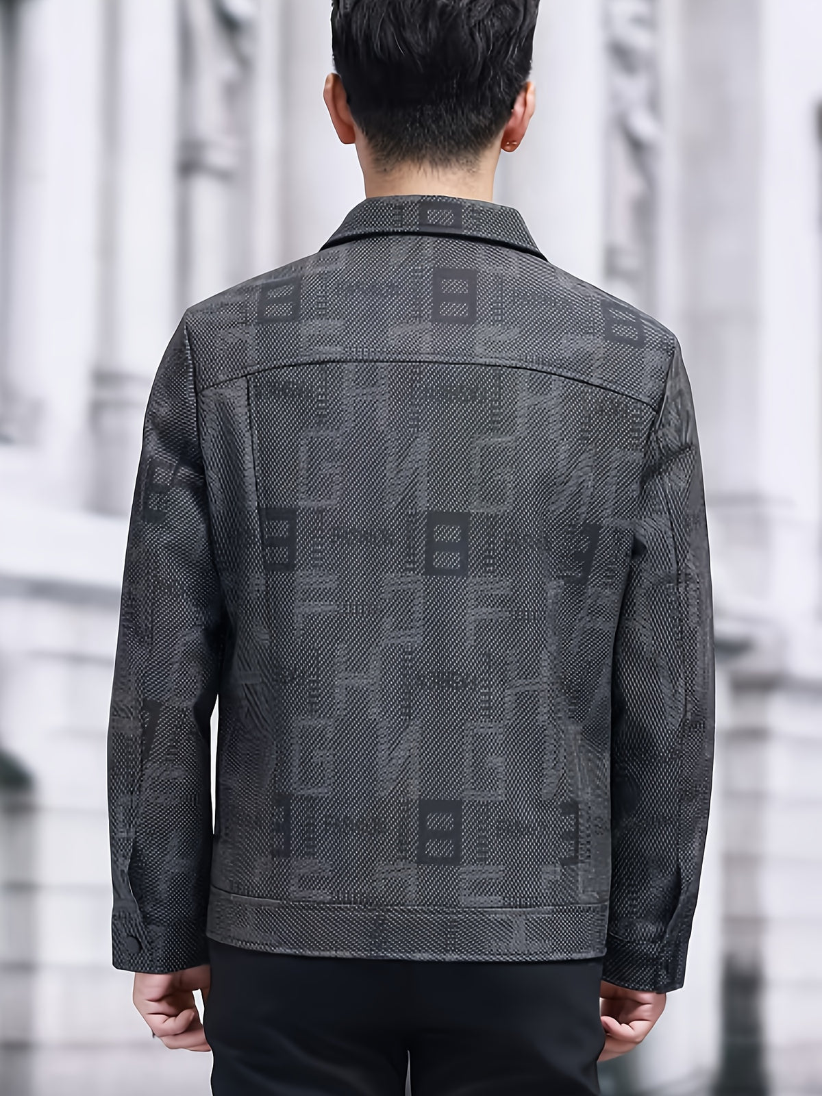 Men's Jacket PU Letter Print Outerwear Spring Autumn Winter - Black