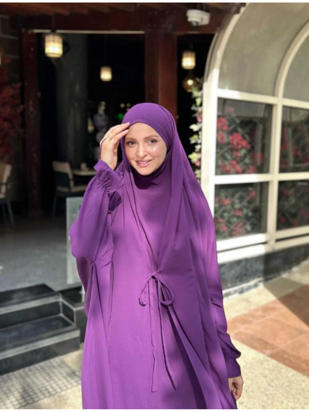 New Women's Middle Eastern Dubai Turkish Abaya Headscarf Matching S Casual Pants Set P303 - Violet