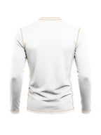 Men's Retro Patchwork T-Shirt - Solid Color Base with Contrast Patch Suitable for Fall/Winter, Round Neck Long Sleeve Casual Layering Top, Machine Washable Blending Shirt for Outdoor & Casual Attire (Regular Fit) - White