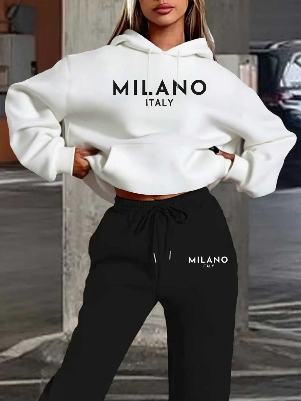 Autumn-Winter New MILANO Women's Hooded Sweatshirt Set - Black