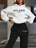 Autumn-Winter New MILANO Women's Hooded Sweatshirt Set - Black