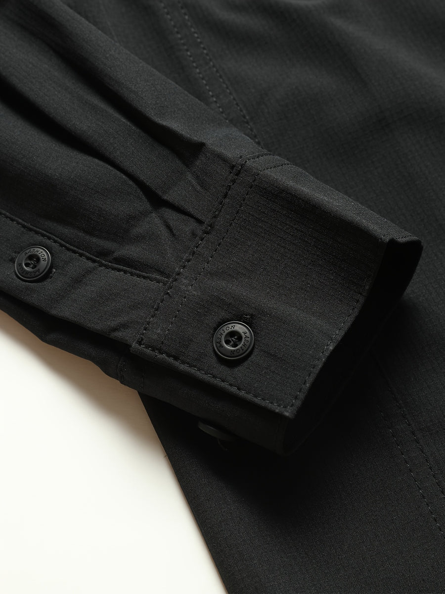 Outdoor Multi-pocket Functional Combat Quick-drying Shirt Casual Quick-drying Sports Shirt Thin Style with Four Chest Pockets and Armpit Ventilation Holes, Hunting - Black