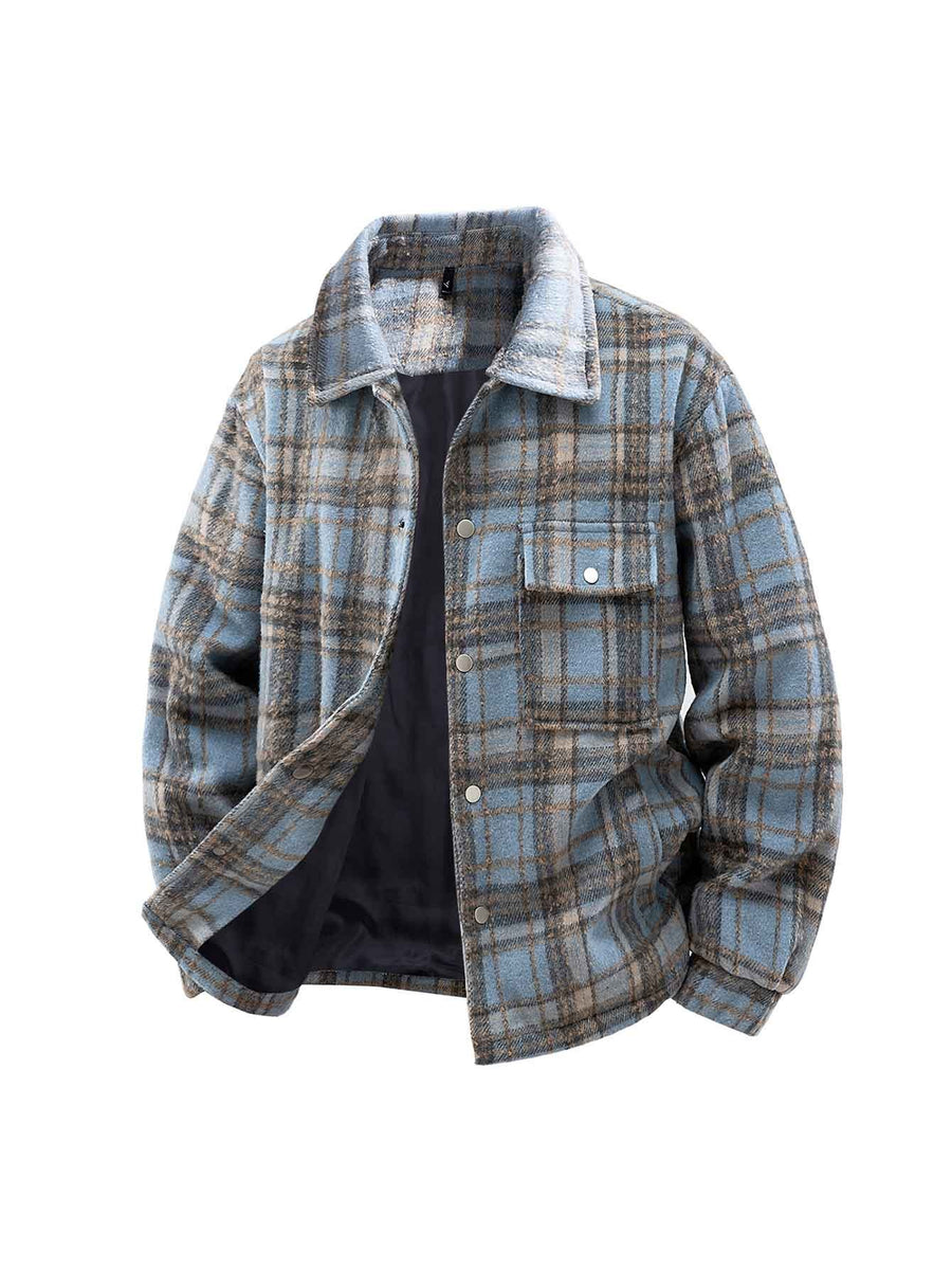 High-quality Plaid Heavyweight Men's Jacket, Simple Casual Couple's College-style Coat, Soft and Comfortable Classic Men's Jacket - Blue