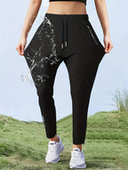 Women'S High-Elasticity Straight-Leg Fiber Pants | Casual Solid Color Long Length with Drawstring Waist, Zipper Pocket, Quick-Dry for Spring/Fall - Black