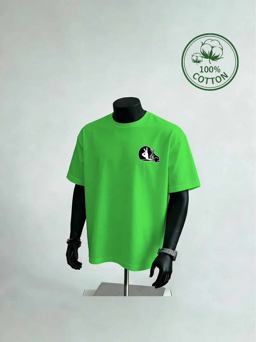 New Summer Style Men's Casual Sportswear with Rabbit Hand Shadow Print, Pure Cotton Short Sleeve, Moisture-Wicking and Sweat-Absorbing, Comfortable for Casual Streetwear and Outdoor Sports & Fitness - Grass Green