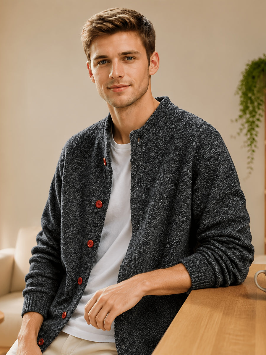 [Wading Whale OBM] Autumn Winter New Men'S Knit Cardigan, Old Money Style Solid Color Striped Single-Button Open Front Round Neck Sweater for Business Casual Fashion, Suitable for Spring, Autumn, Winter Layering Or Outerwear, Fits Daily Casual - Dark Gray