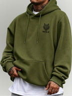 Men's Hooded Sweatshirt WOLF - Realistic Wolf Head Print, European and American Dark Style Men's Casual Sweatshirt - fern green