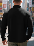 Men'S Four-Season Minimalist Casual Loose Jacquard Stand Collar Half-Zip Base Sweatshirt - Black