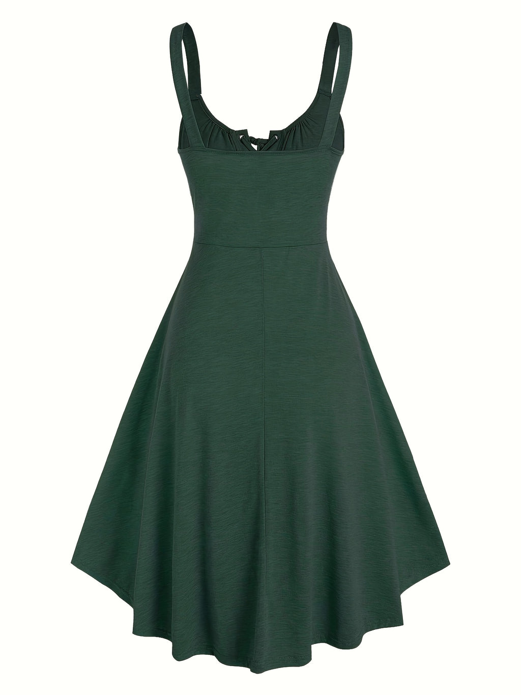 Casual Solid Color, Front Cross Straps with Eye Hook Design, Retro Bust Contour, Short Front Long Back Comfortable Casual, Home, Vacation Dress, Targeted Development - Dark Green
