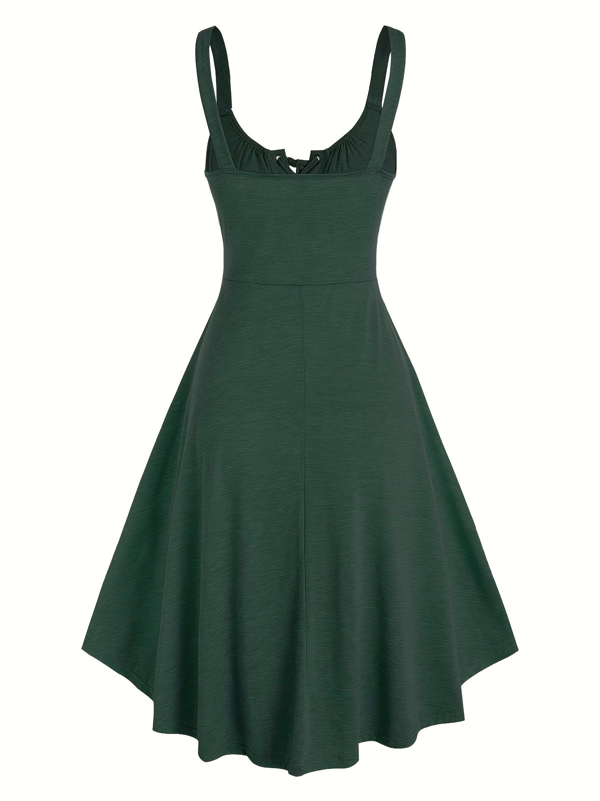 Casual Solid Color, Front Cross Straps with Eye Hook Design, Retro Bust Contour, Short Front Long Back Comfortable Casual, Home, Vacation Dress, Targeted Development - Dark Green