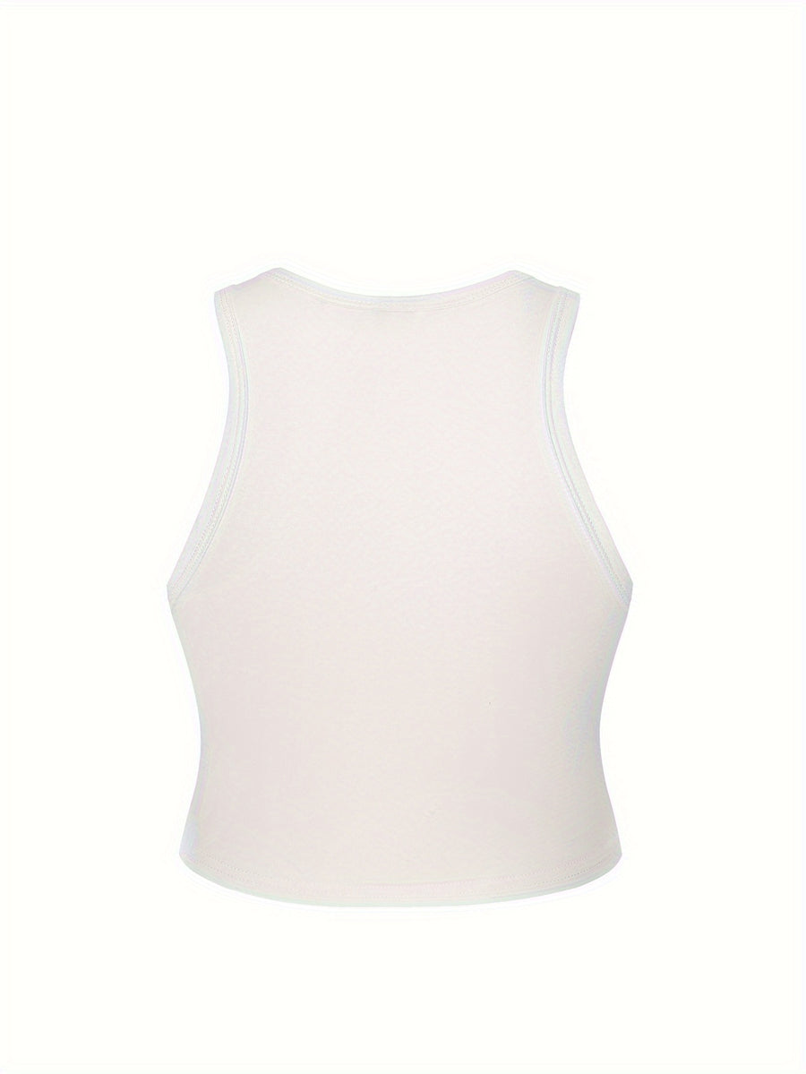 2025 New Trendy Elements Women'S Y2K Fashion Autumn And Summer Popular Retro Round Neck Sleeveless Vest Featuring "Letters, Numbers, Warm Slogans, Messages, And Personal Statements" Printed Patterns. Easy And Stylish, Cute And Sweet - White