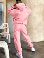 Graphic Print Two-Piece Set, Crew Neck Sweatshirt And Pants, Women'S Clothing - Pink