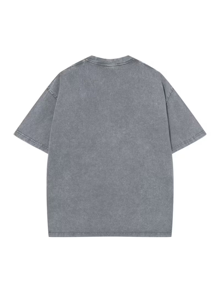 Men's Fashion Short-Sleeve Washed Distressed T-Shirt with "G" Letter Graphic Print, Suitable for Daily, Streetwear, Vintage, and Other Styling Approaches - Light Gray 1