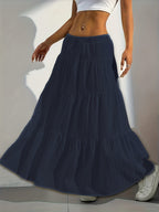 Elegant Style 2025 Western Cross-Border Women'S New Solid Color Half Skirt with Tie-Back Flared Skirt Loose Half Skirt Women - Navy Color