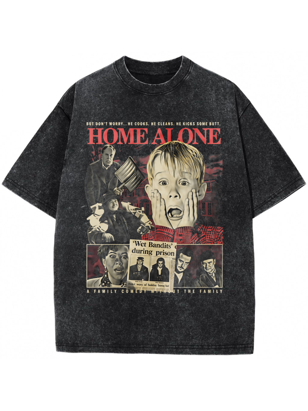 Retro Home Alone American Old Fun Spoof Retro Trendy Top Women'S Short-Sleeved T-Shirt, Ting Ge Special - Black