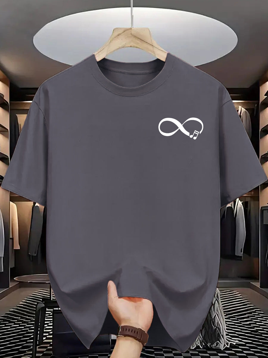 Men'S Casual Summer T-Shirt with Stylish Infinity Symbol & Heartbeat Print - Breathable Polyester, Crew Neck, Short Sleeve, Regular Fit - Perfect for Casual Attire - Slate Grey