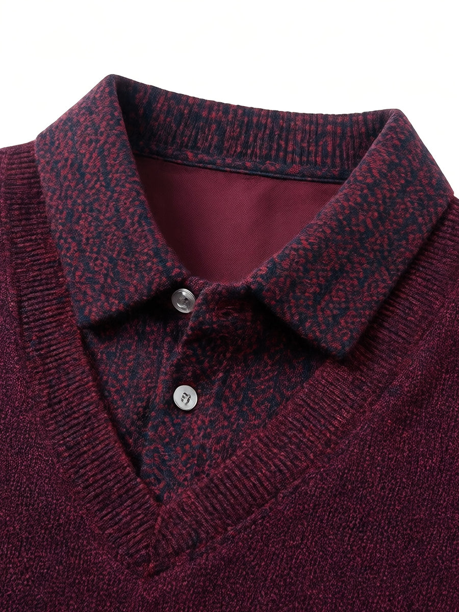 Men'S Shirt Collar Knit Polo, Exquisite Metallic Letter Embroidery on Forearm, Understated Luxury Detail, Enhancing Single Item Quality, Reducing Clumsy Full-Area Prints - SINBOS - Burgundy