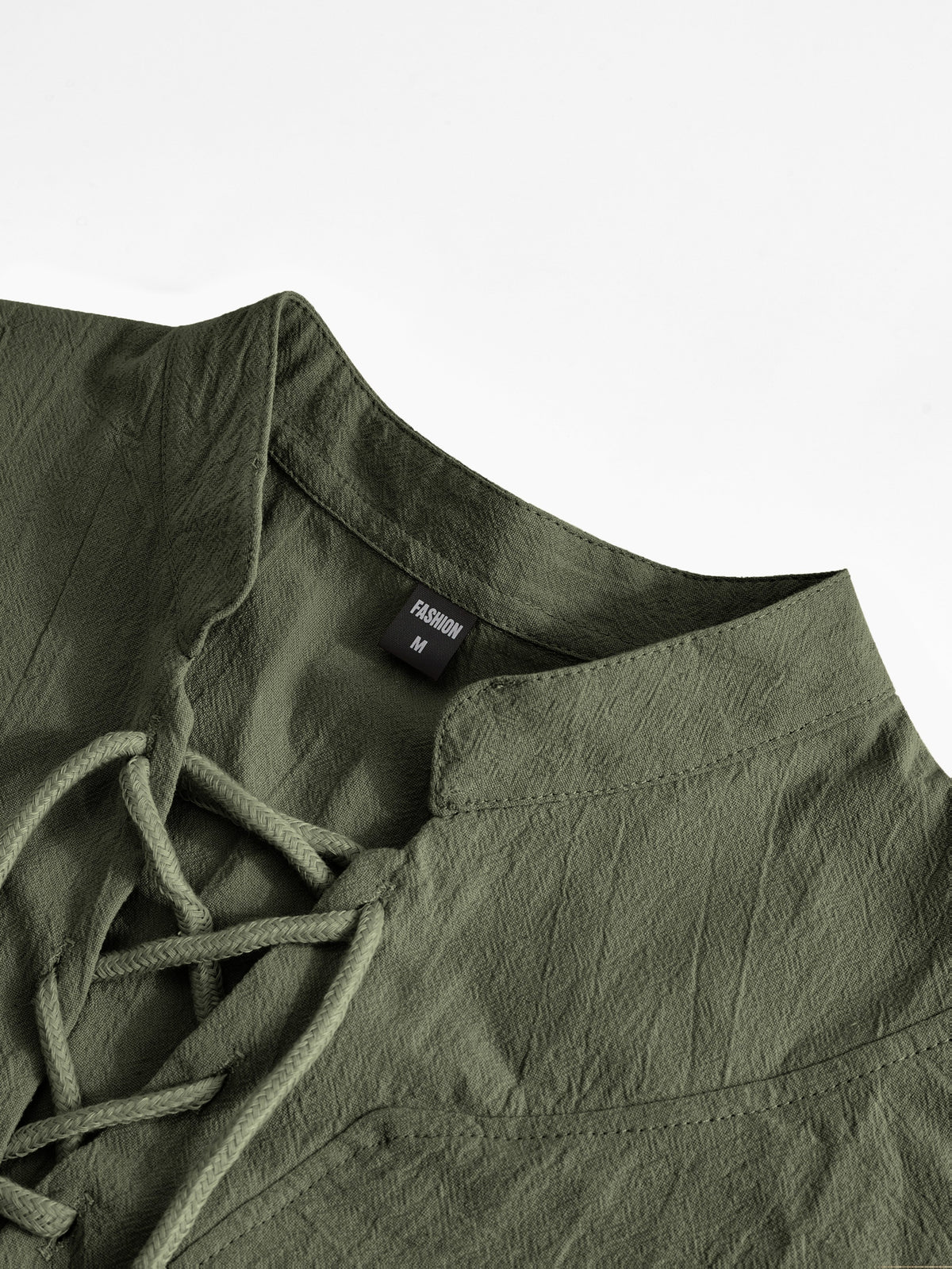 Men's Retro Linen Henley Shirt - Adjustable -Neck Collar & Drawstring Neckline, Lightweight Breathable Suitable for Beach Vacations, Resort Travel, Outdoor Leisure, Casual Pullover Top with Hem, Machine Washable Loose Fit - Olive Green