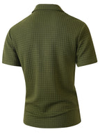 Men'S Waffle Polo Shirt, Zipper Collar Design Short Sleeve T-Shirt, Summer Casual Daily Commute Versatile Top - fern green