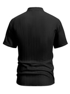 4pcs Urban Minimalist Pinstripe Textured Men'S Short Sleeve Stand Collar Zipper Cardigan, Summer Lightweight Breathable Casual Jacket, Fashionable All-Match Zippered Short Sleeve Shirt, Vertical Pleated Textured Fabric - Black+White+Navy Blue+Navy Blue