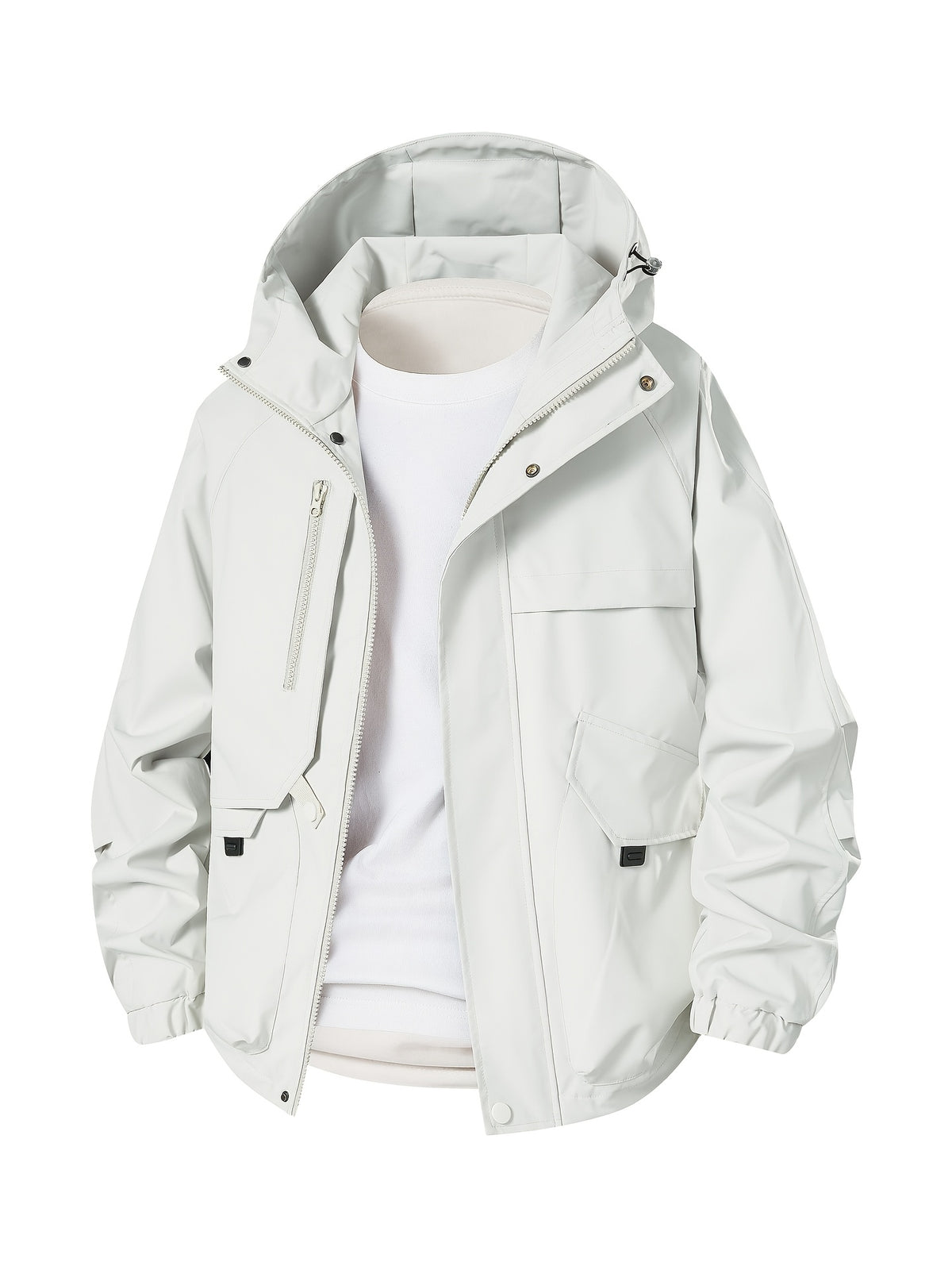 Men'S Lightweight Hooded Softshell Jacket - a Classic, Rugged, And Casual Full-Zip Coat with Multiple Pockets. Suitable for Hiking, Camping, Travel, And Daily Commuting; Ideal for Spring, Summer, And Autumn Wear. A Great Gift Choice for Men - White