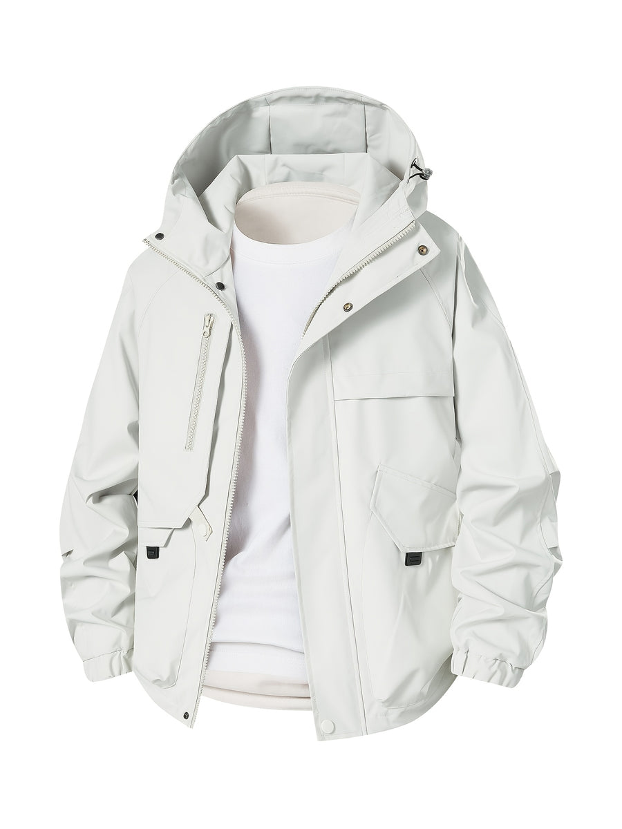 Men'S Lightweight Hooded Softshell Jacket - a Classic, Rugged, And Casual Full-Zip Coat with Multiple Pockets. Suitable for Hiking, Camping, Travel, And Daily Commuting; Ideal for Spring, Summer, And Autumn Wear. A Great Gift Choice for Men - White