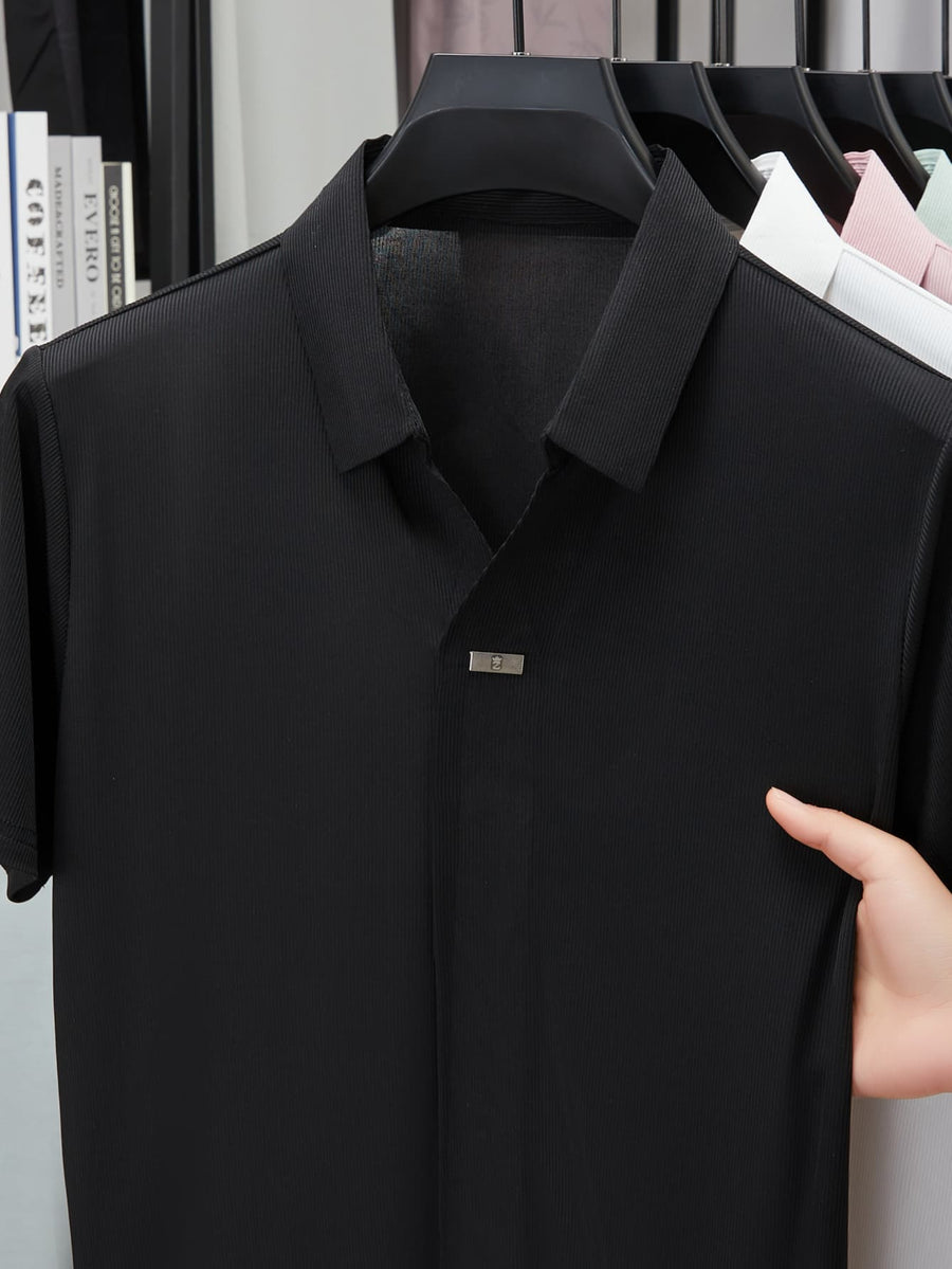 Men'S Luxury Notch Collar Polo Shirt, Thin Cool Wrinkle-Free Quick Dry Short Sleeve, Father'S Day Gift for Fishing Men'S Clothing - Black