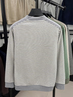 New Spring, Autumn, and Winter V-Neck Men's Long-Sleeve T-Shirt, Fashionable Casual Thin Striped Top, Stylish, Elegant, Youthful, and Versatile Men's Apparel, Soft, Skin-Friendly, Close-Fitting, Comfortable, and Warm Clothing HL2531 - Grey