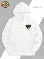 WB Warner Bros DC Official Justice League Superman-Batman Fusion Logo Hooded Sweatshirt - -Lined Hoodie Suitable for Men & Women, Unisex Couple's Gift, Adjustable Drawstring Hood, Iconic Logo Print for Casual Winter Wear, Machine Washable - White