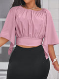Tie Back Ruched Blouse, Elegant Solid Color Blouse For Spring & Summer, Women's Clothing - Pink