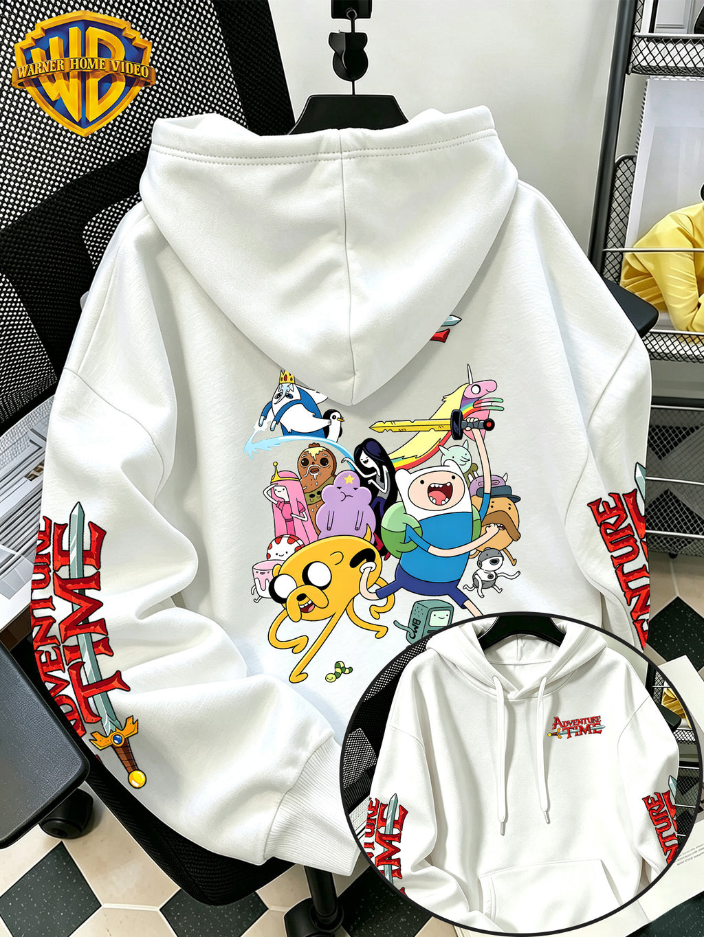 Adventure Time Full Character Cartoon Print Hooded Sweatshirt - Men'S Casual All-Match Pullover, Comfortable Fall/Winter Wear for Sports, Outdoors, Picnics, Travel, Daily/Commute/Home, Perfect Gift for Lovers And Friends - Unisex - White