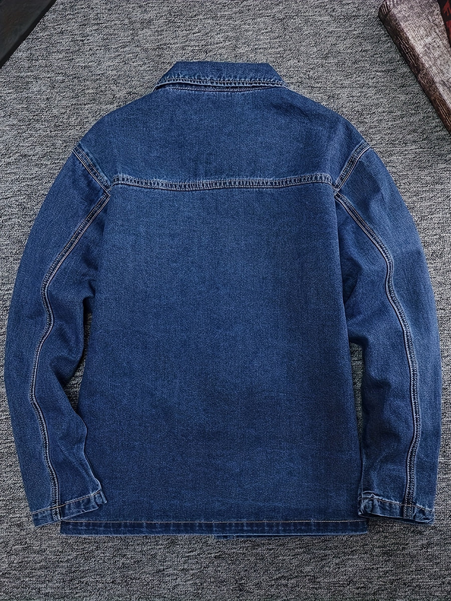 9029# New Men's Casual Shirt, Oversized Loose Fit, Non-Stretch Denim Vintage Top, Autumn Menswear - Blue
