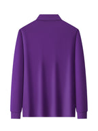Fresh Solid Color Easy Lapel 3-Button Design Spring Autumn Casual Commute All-Match Men'S Long Sleeve POLO Shirt - Violet Blue