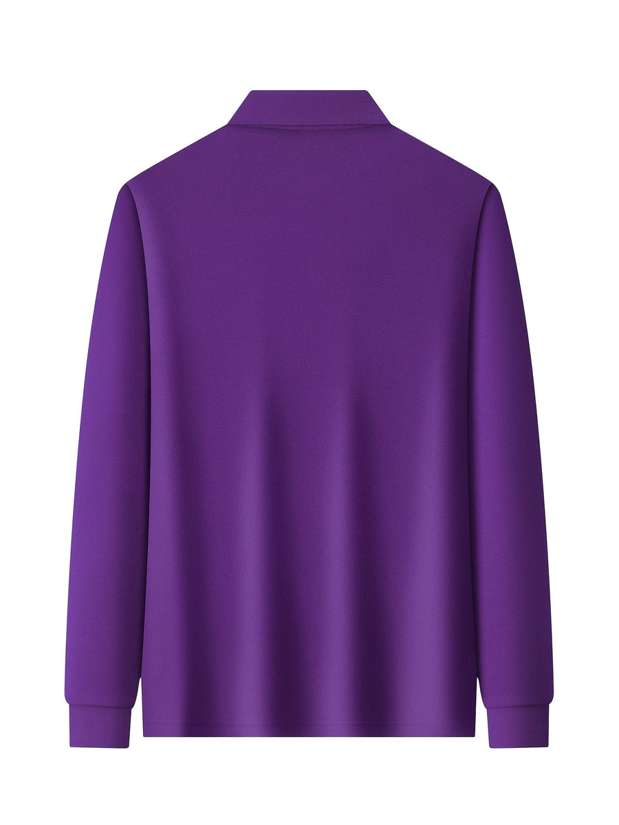 Fresh Solid Color Easy Lapel 3-Button Design Spring Autumn Casual Commute All-Match Men'S Long Sleeve POLO Shirt - Violet Blue
