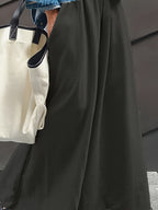 Casual Solid Drawstring Waist Wide Leg Pants - Black