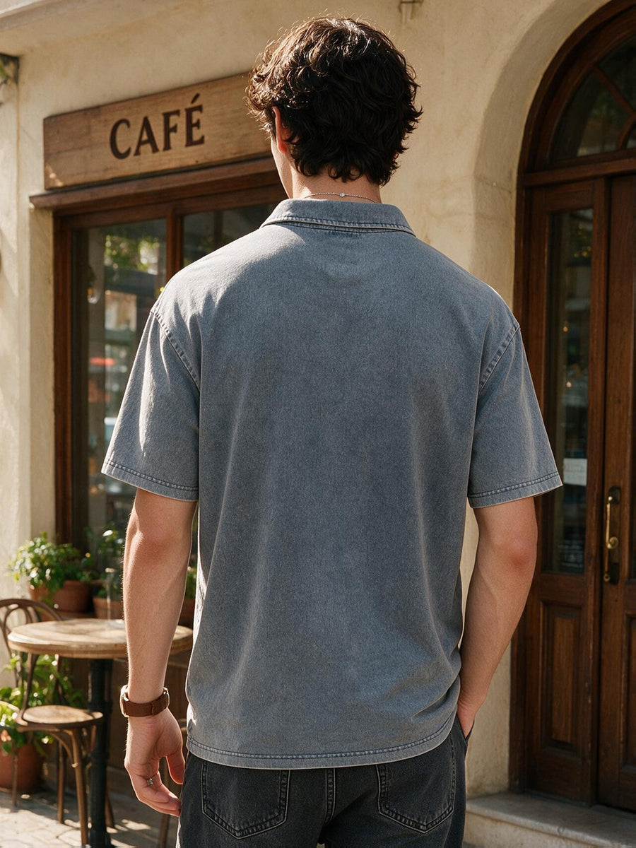 240G Heavyweight Combed Pure Men'S POLO Shirt Easy Retro Washed Loose Lapel Short Sleeve Skin-Friendly Temperament Autumn Summer Daily Commute Casual Top - Dark Gray