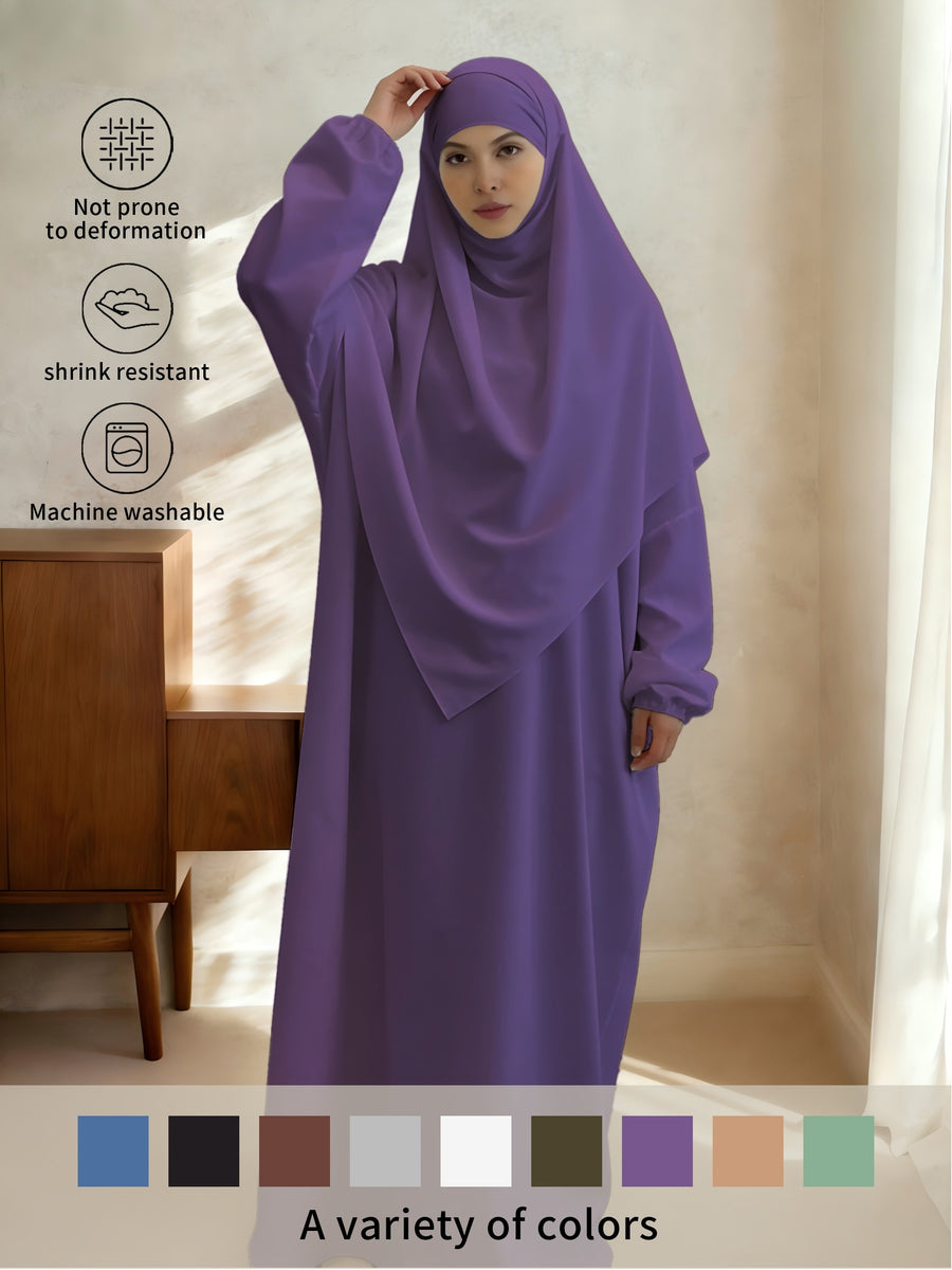2pcs Easy Solid Abayas, Dignified Long-Sleeved Dresses, Asian Women'S Size Clothing, Elegant And Suitable for Gifting During Ramadan - Dark Violet