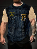 Print Design Not Textured Faux Denim Style Men'S T-Shirt, Retro Pocket Print And Golden Logo, Summer Round Neck Short Sleeve, Comfortable Outdoor Top, Perfect Gift for Him - Mixed colors