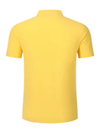 New Men's Cotton-Cotton And Linen Blend Blend Stand Collar Henley Short Sleeve T-Shirt, Half-Open Placket Button Casual Breathable Lightweight Summer Beach Top - Yellow