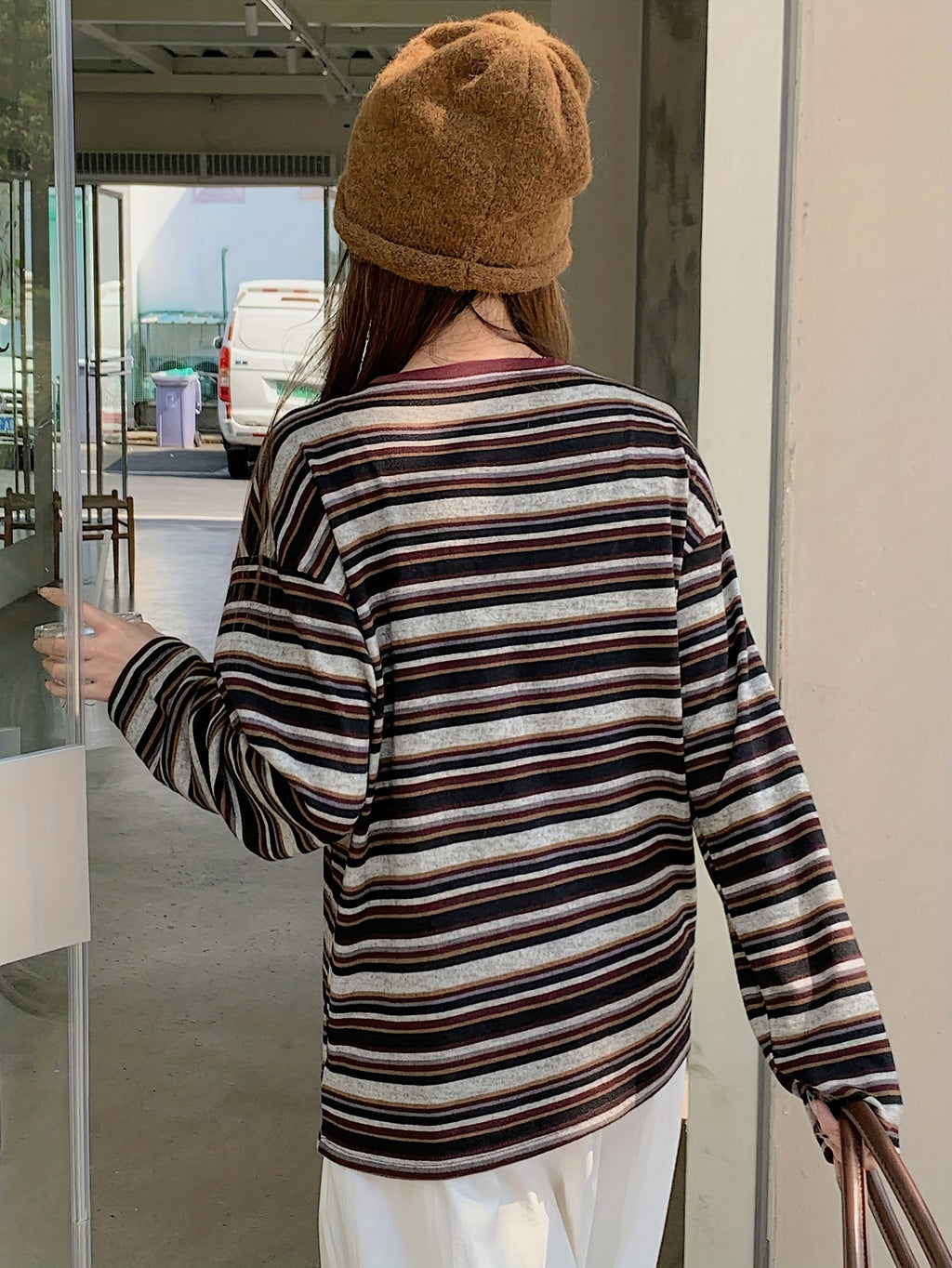 Women's Striped Crew-neck Long-sleeve T-shirt, a Versatile Style for Commuting and a Campus Look - Mixed colors