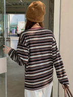 Women's Striped Crew-neck Long-sleeve T-shirt, a Versatile Style for Commuting and a Campus Look - Mixed colors