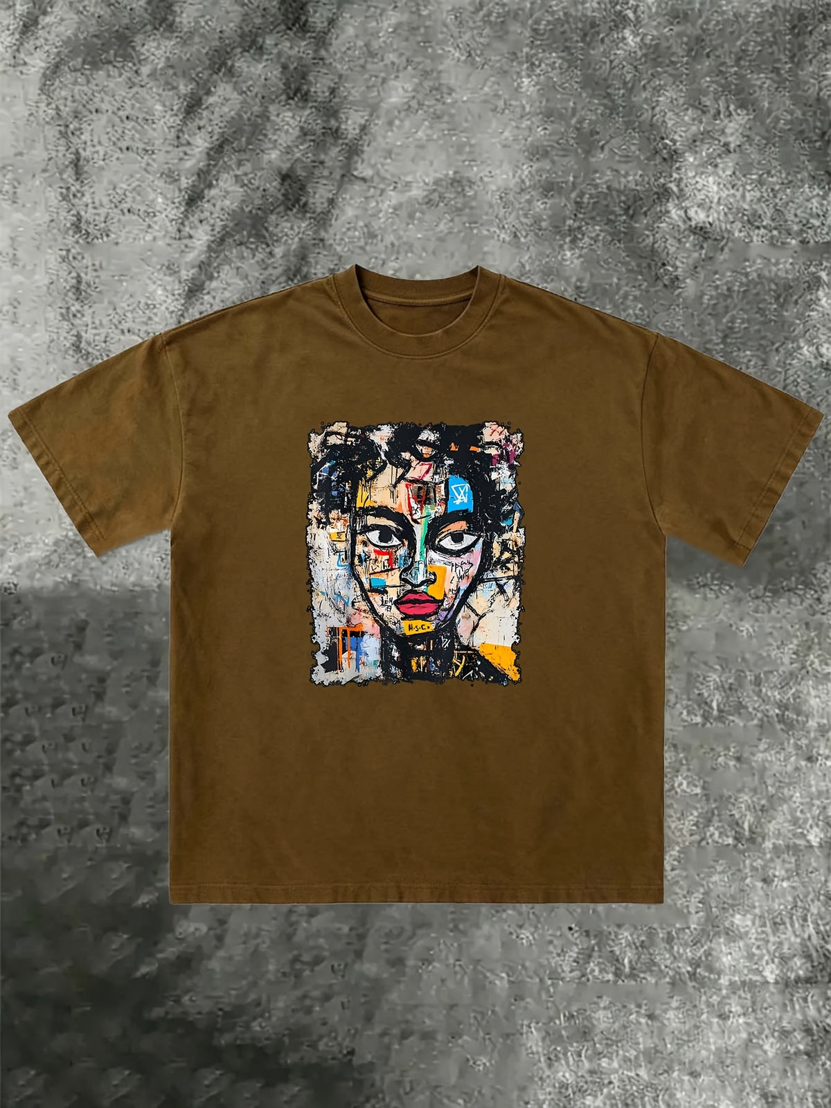 1990S Art Style Abstract Graffiti T-Shirt, Unisex, Men'S Soft Round Neck Pure T-Shirt, Street Trendy Casual Half Sleeve Top, Summer Casual Commuting - 【Brown】