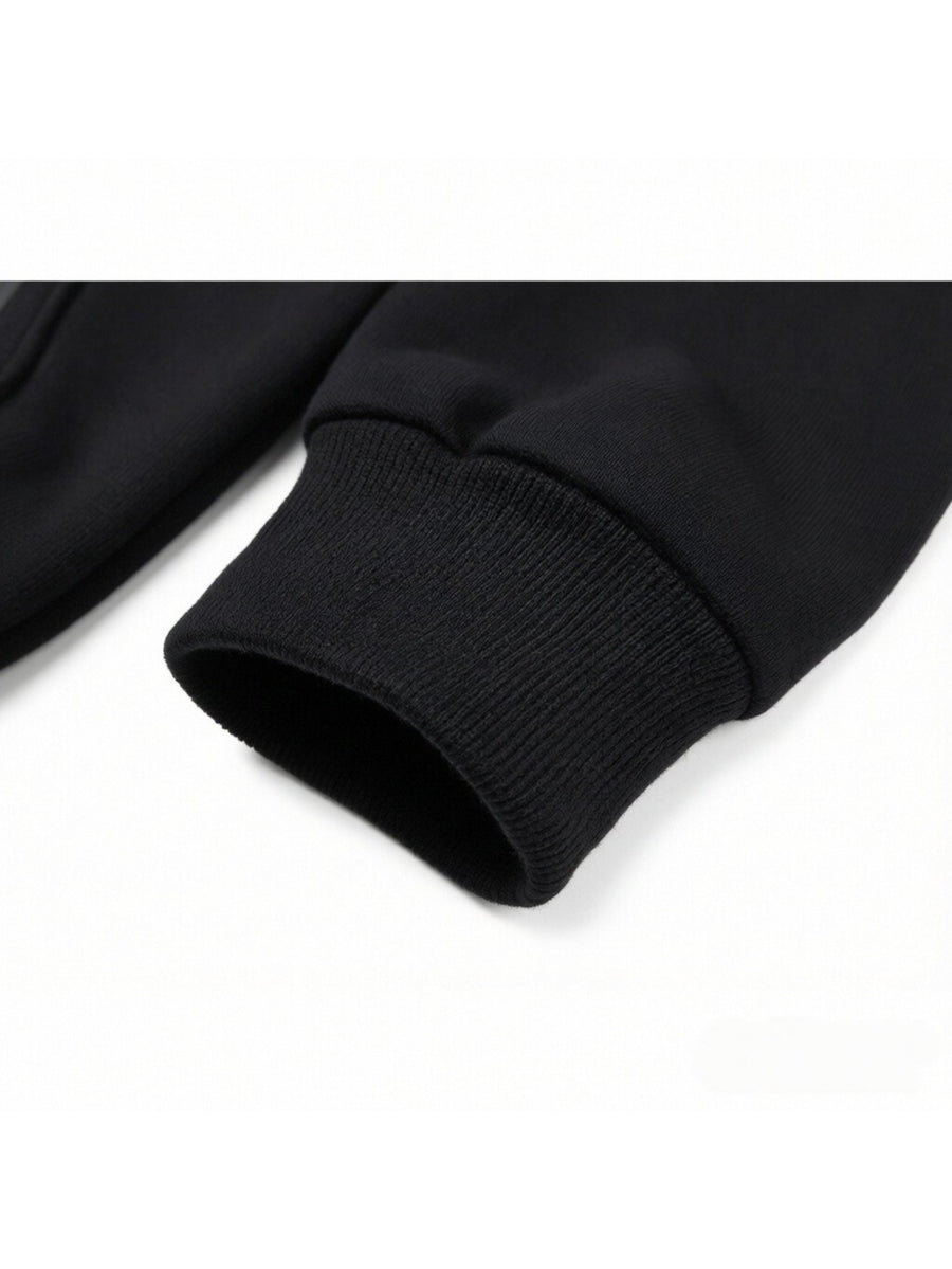 Western Fashion Letter Stripe Men'S Zipper Cardigan Hooded Sweatshirt ITALIA Easy Text Combination Print Zipper Pocket Drawstring Casual Athletic Jacket - Black