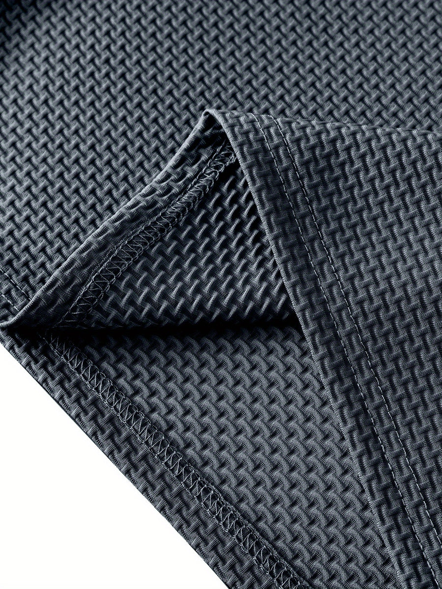 Men's Premium Summer Ice Sense Bubble Fabric Polo Shirt, Great Wall Grid Wrinkle Embossed Printed Short Sleeve Top, Multi Functional for Golf Fishing Camping Beach Swimming Turn Up Collar - Slate Grey