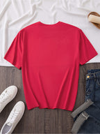 Women's Oversized Round Neck Short Sleeve T-Shirt - Blouse with - Letter Print (Suitable for Initial/ending Letters) - Loose Fit Casual & Elegant - Top - Machine Washable Comfortable Casual Attire for & Outfits - Red