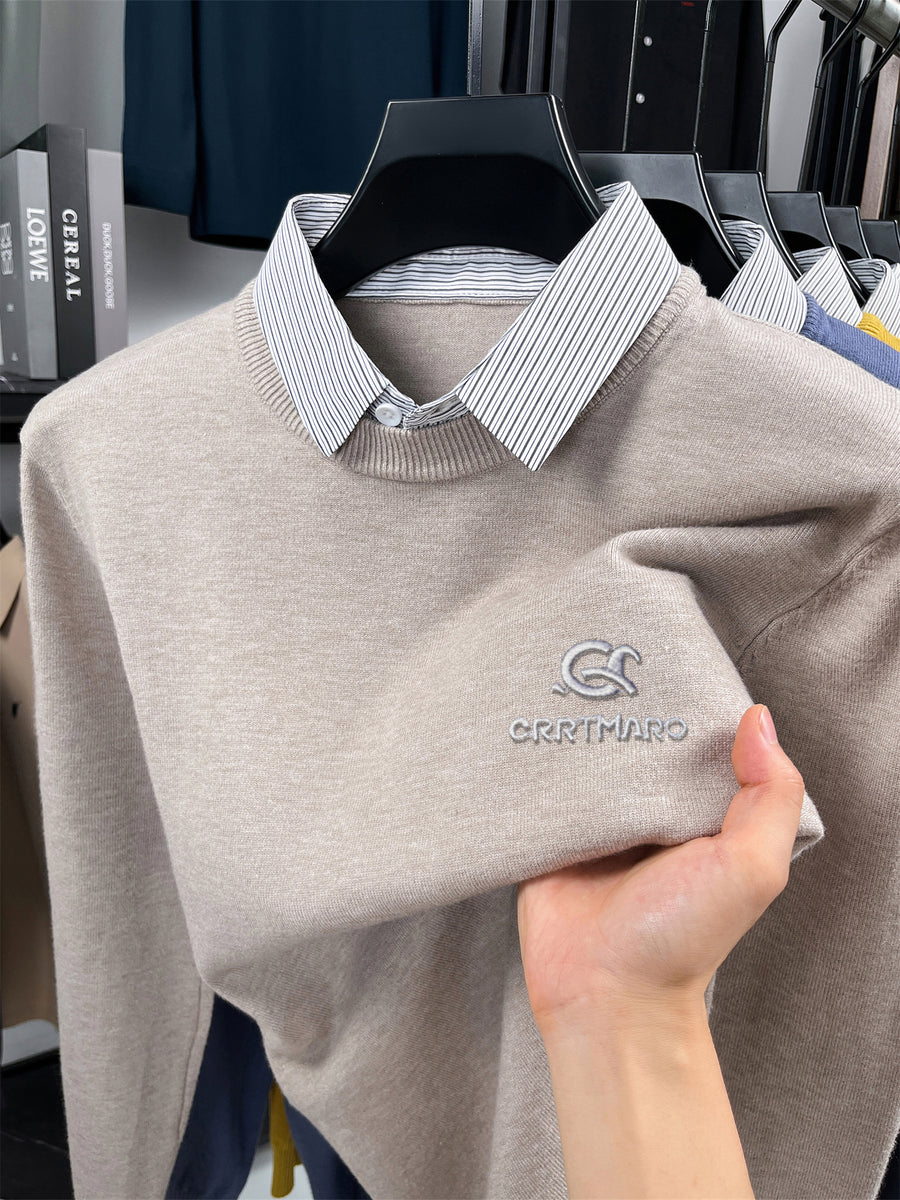ZBZP Autumn Winter Knit 3D Solid Color Lapel POLO Sweater, Basic Knit Pullover Top for Men, Fashionable Long Sleeve Sweater ZYFSBSS - Camel