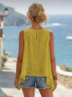 Fashionable Solid Color Round Neck Asymmetrical Hem A-Line Tank Top, Women's Elegant Top - Yellow